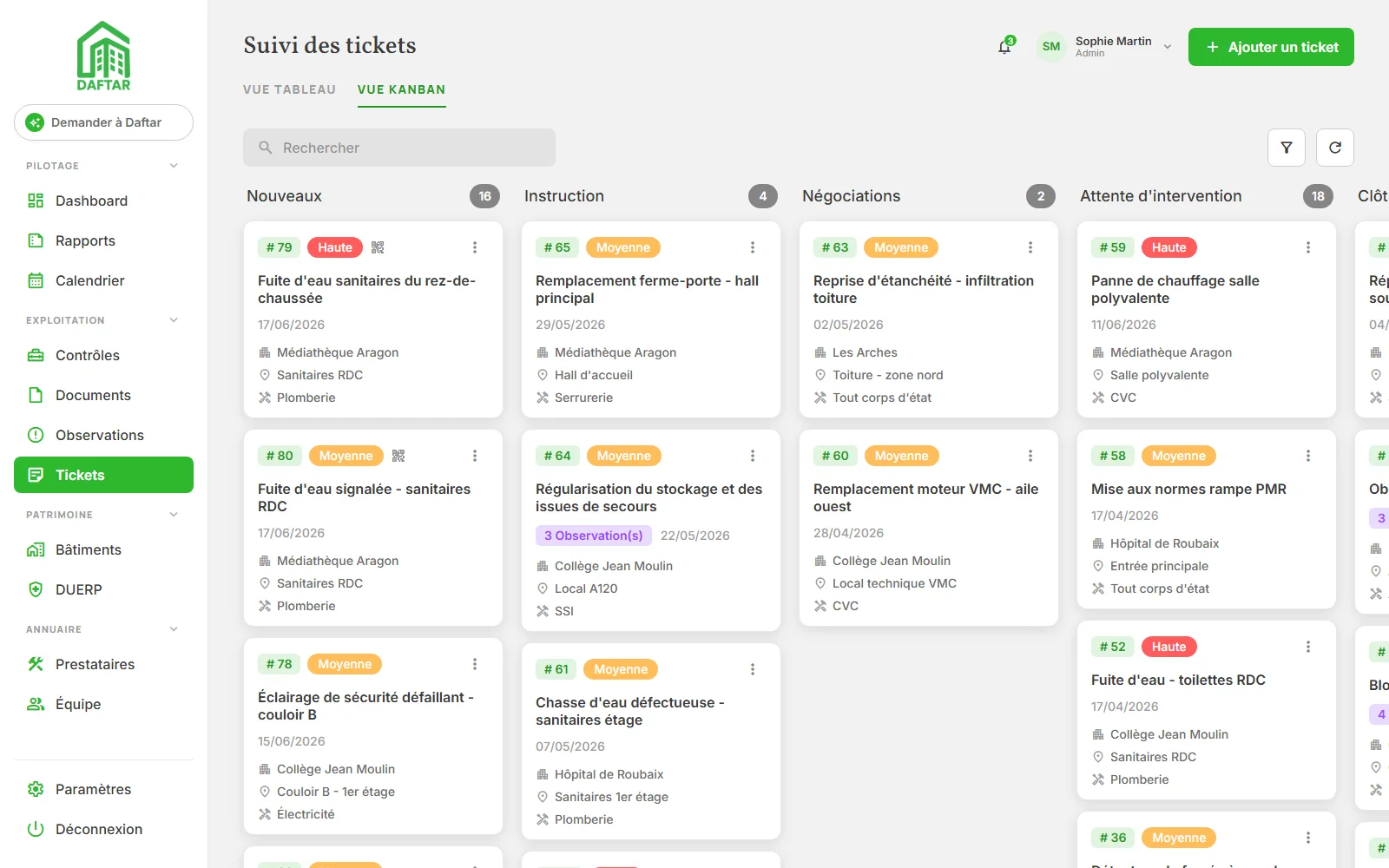 Tickets et interventions Daftar - kanban et application mobile terrain